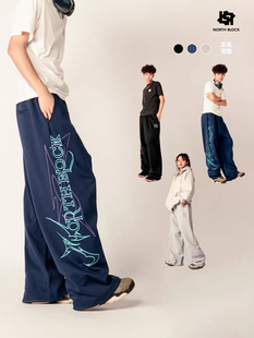 运动裤 美式 休闲宽松版 爵士jazz字母印花长裤 高街嘻哈hiphop跳舞裤