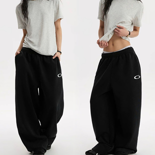 子 高腰宽松直筒阔腿百搭街舞爵士jazz裤 美式 复古印花运动休闲卫裤