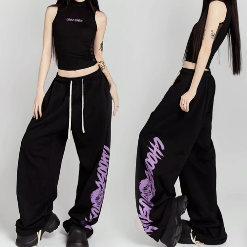 美式原创字母嘻哈街舞hiphop卫裤宽松版休闲运动裤爵士jzza阔腿裤