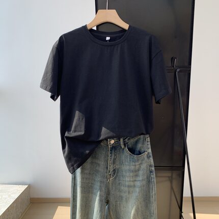 黑色打底短袖t恤chic港味上衣显瘦2022年新款女夏棉质基础半袖白T