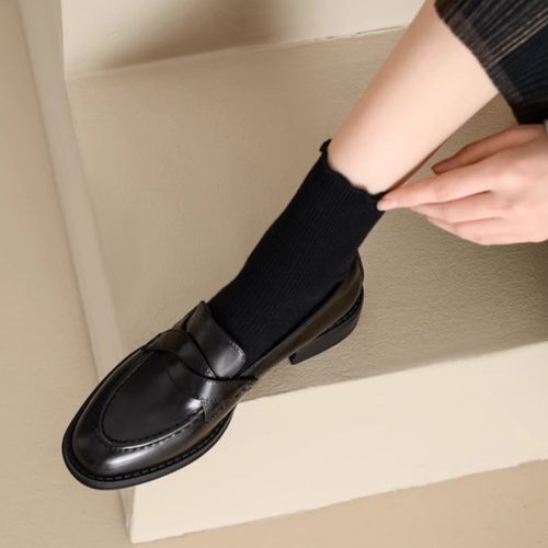 法式复古真皮英伦风小皮鞋女2025年新款舒适软皮单鞋一脚蹬乐福鞋