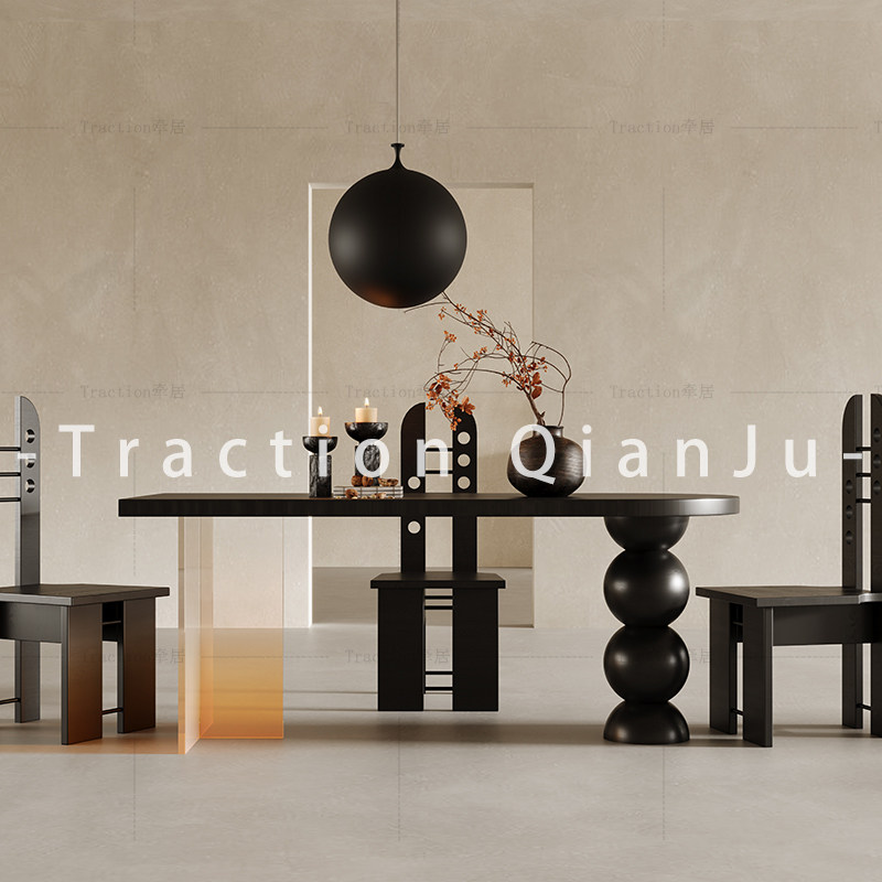 中古风亚克力白蜡木实木餐桌