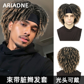 束带款 假发男脏辫发块光头可戴假发套整顶黑人烫空心辫炸街嘻哈风