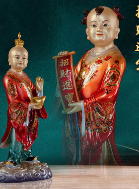 铜珐琅彩招财进宝童子佛像摆件善财左右护法善财童子神像工艺