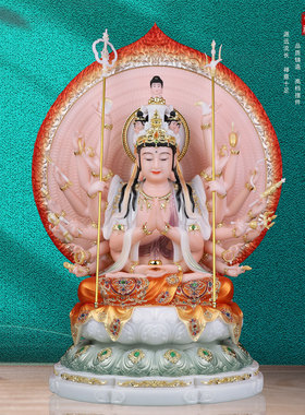 天然玉石彩绘家用千手观音佛像