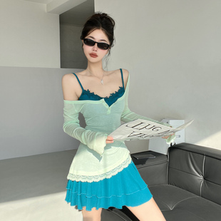 莫奈花园 显白芭蕾风短裙子 纯欲蕾丝花边连衣裙春夏收腰小众罩衫