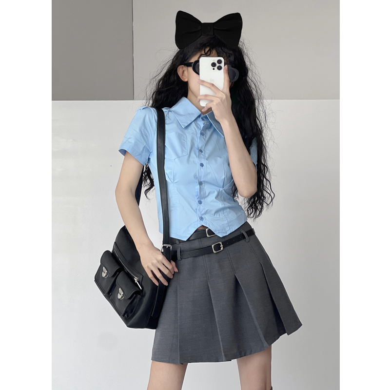 修身收腰制服衬衫美式学院风