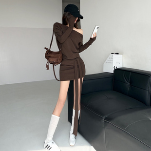 绝美腰臀 连衣裙女收腰包臀短裙子 ABG风卡戴珊辣妹风性感斜肩长袖