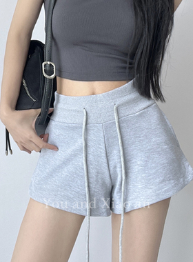自留灰色夏日辣妹舒适棉质运动短裤女休闲心机小个子阔腿三分裤