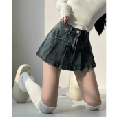 子 牛仔短裙女夏设计感半身裙短裤 美式 怀旧复古高腰小个子百褶裙裤