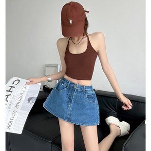 和小安 复古低腰牛仔半身裙女夏街头少女百搭防走光蓬蓬短裙 美式