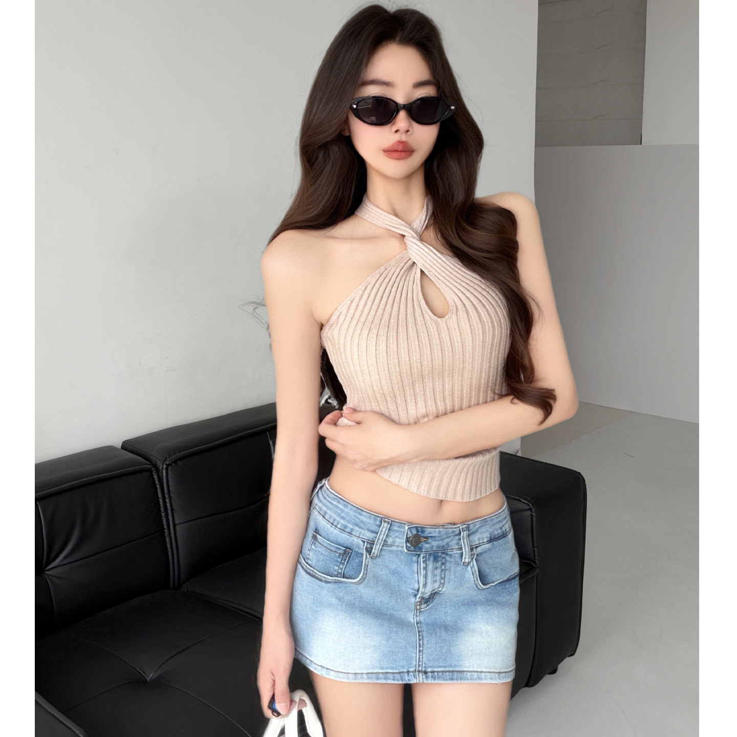单搭王~美式甜辣复古风牛仔半身裙女夏超短裙修身显瘦低腰包臀裙