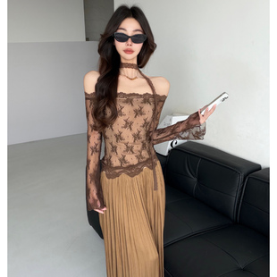 海滩游牧风~复古蕾丝叠穿风拼接连衣裙独家小众优雅收腰垂感长裙