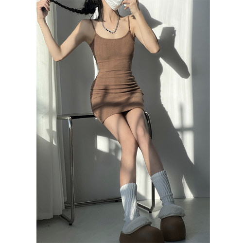 美式纯欲性感胸垫修身包臀连衣裙