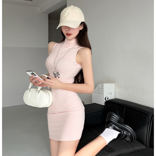 奶欲风性感高领无袖 显瘦气质连衣裙女人味小个子短裙 包臀裙女修身