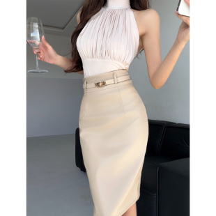 绝美腰臀~优雅风高腰包臀半身裙女通勤修身气质高级感中长款皮裙