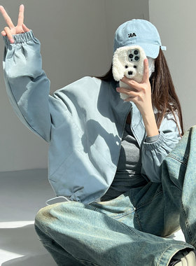 工装风小立领短款机车夹克外套女