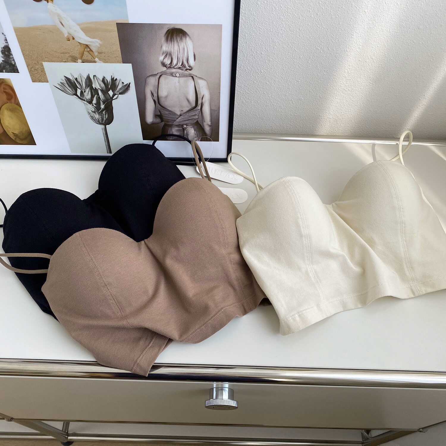 网红针织棉吊带背心文胸女生内搭带胸垫内衣聚拢上托性感美背抹胸