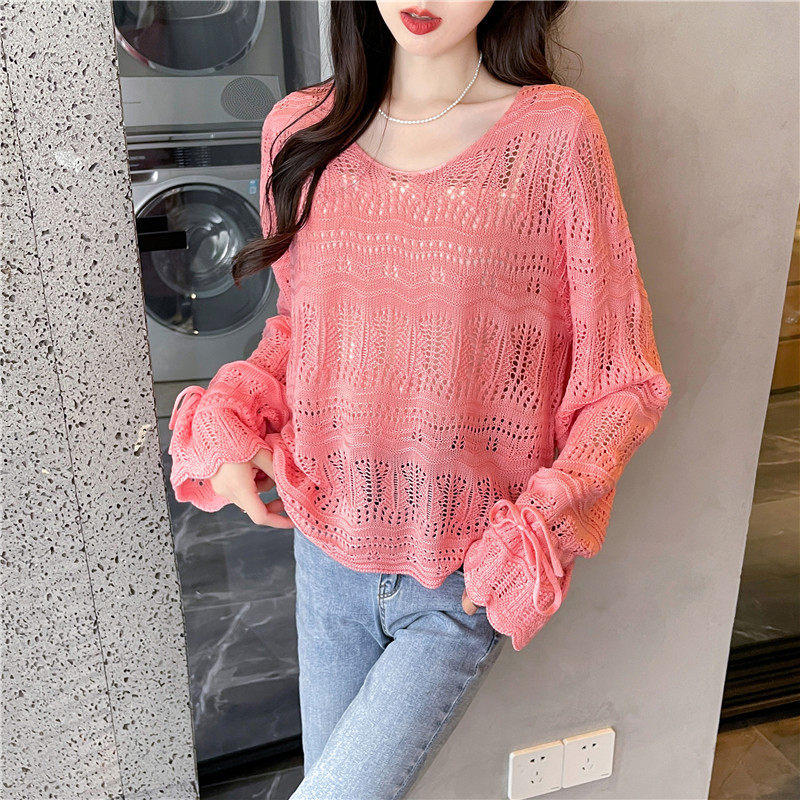 镂空长袖衫女春季搭配裤罩衫短款配网衫冰丝气质,女装/女士精品,毛针织衫,淘宝优惠券,粉丝福利购,淘宝优惠卷