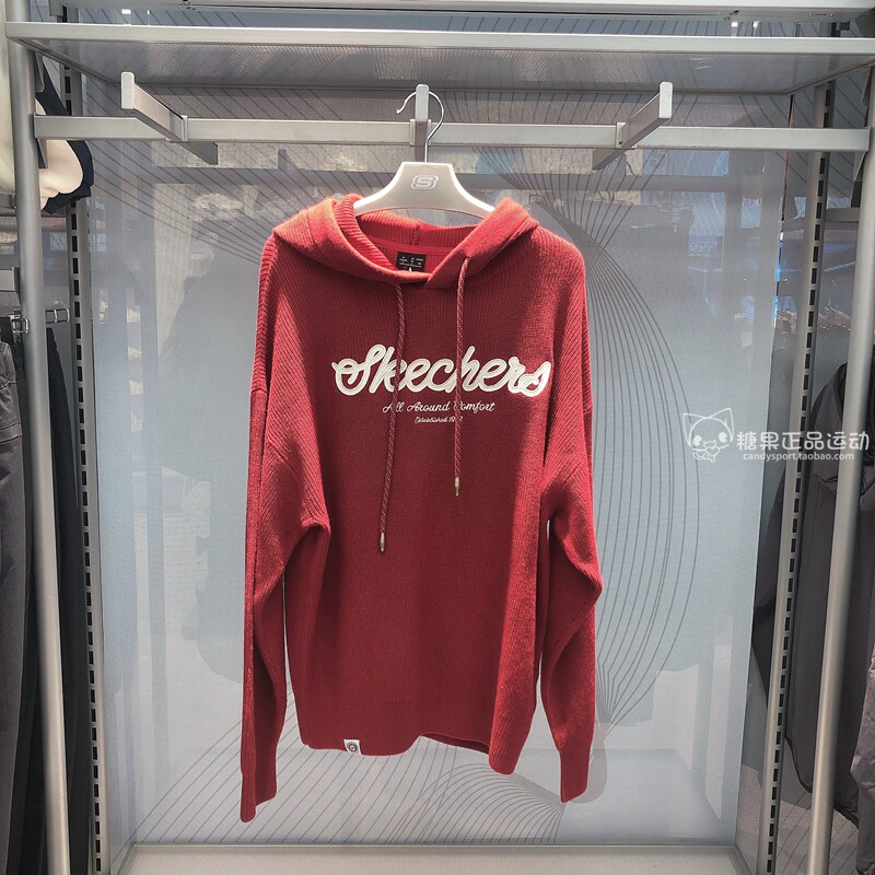 正品代购斯凯奇秋季男女同款潮流撞色针织连帽套头卫衣L125U005