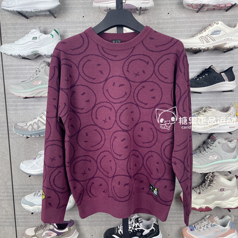 正品代购斯凯奇秋季男女同款舒适休闲毛织套头圆领卫衣L424U232
