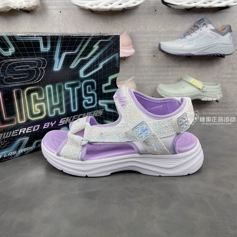 代购斯凯奇正品新款女童时尚闪灯魔术贴透气复古凉鞋302965L