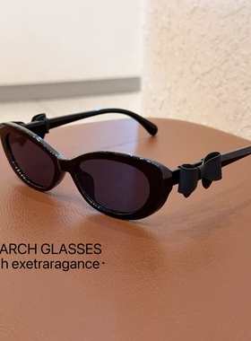 辛芷蕾同款小香风蝴蝶结墨镜秀场新款时髦窄框猫眼太阳镜高级遮阳