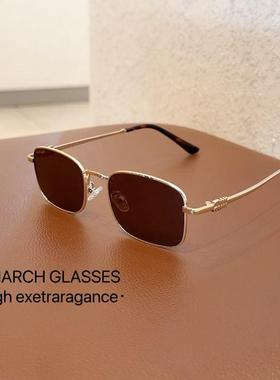 复古金属细边小方框欧美太阳镜女方圆脸显瘦高级感度假海边墨镜潮