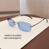 jennie同款 冰蓝色镜片防紫外线墨镜 复古无框太阳眼镜女2025年新款