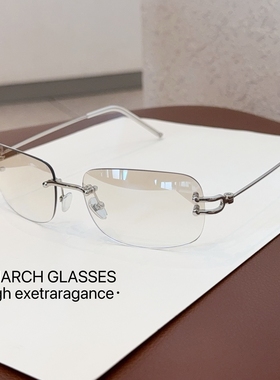 复古方形Y2K无框眼镜欧美风时髦街拍凹造型太阳眼镜男女甜酷辣妹