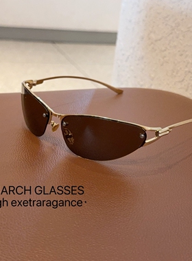 胡先煦同款墨镜y2k复古先锋金属半框弧形太阳镜防紫外线冷光镜潮