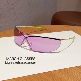 百搭户外变色墨镜 日系y2k复古无框连体片金属太阳镜网红男女时尚