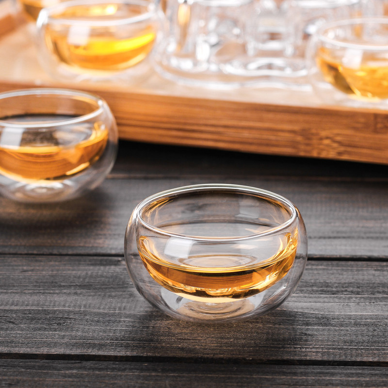 耐高温玻璃双层防烫小茶杯 透明隔热品茗杯 功夫茶具纯手工小杯子
