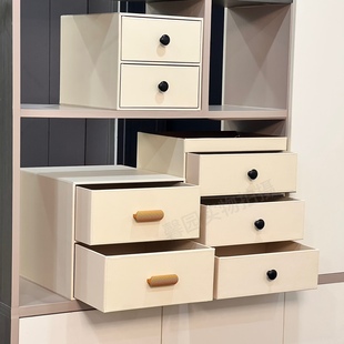 皮质桌面带抽屉收纳盒玄关柜入户钥匙整理盒床头柜化妆品储物盒