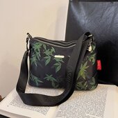 原创国风设计竹叶通勤包包女2024秋冬新款 休闲印花三层单肩斜挎包