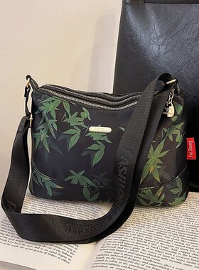 原创国风设计竹叶通勤包包女2024秋冬新款休闲印花三层单肩斜挎包
