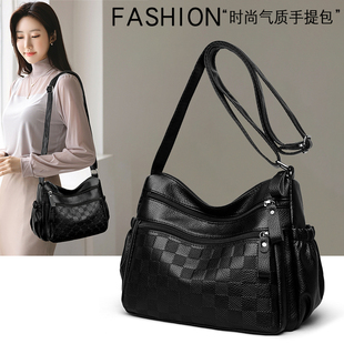 真皮质感女包秋冬爆款软皮多层百搭单肩斜挎包大容量中老年妈妈包