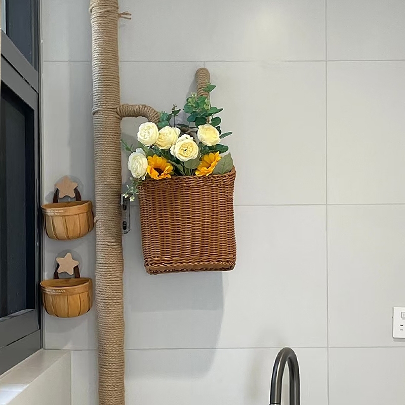 半开口篮创意假花高颜值编织篮燃气表遮丑美化麻绳管道装饰家用