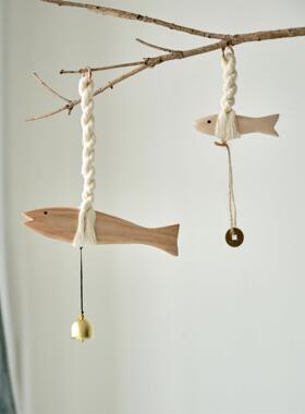 北欧地中海风实木棉绳小鱼风铃