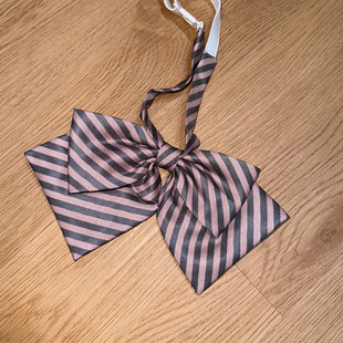 JIC火星jk粉色双层灰条纹领结学生日系百搭小物免打领结