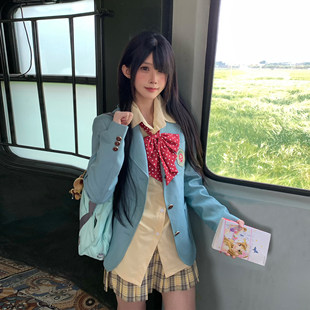 JIC火星家JK制服薄荷色西装女学院风三粒扣原创绿色西服外套百搭