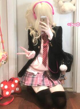 JIC狗短36CM东京涩莓格裙JK制服日系校供开衫毛衣西服高腰半身裙