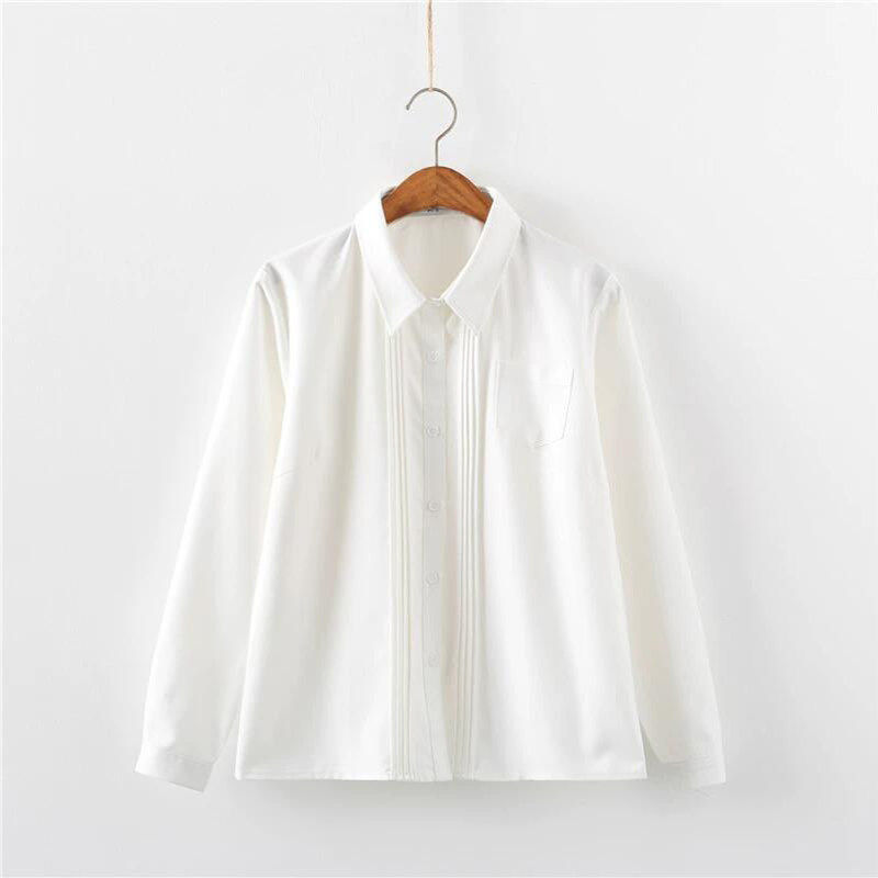 JICJk衬衫长袖短袖手风琴褶基本日式风格学院风百搭白衬衫女子夏