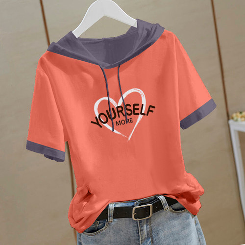 短袖拼色卫衣女夏季新款韩版t恤
