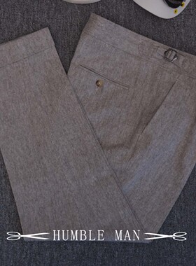 HUMBLE MAN意式那不勒斯直筒男士九分裤原创重磅棕灰色棉麻巴黎扣