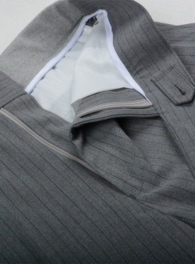 春秋新款松紧螺纹腰灰色条纹弹性痞帅垂感男裤子 商务休闲裤 西裤