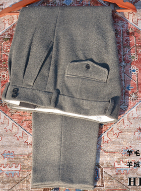 HBM冬新款灰色羊毛羊绒修身西裤男中腰厚款小直筒九分长裤 可定制