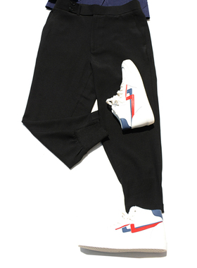 春夏新款 黑色轻薄微免烫弹性螺纹腰束脚裤商务休闲裤九分男裤子