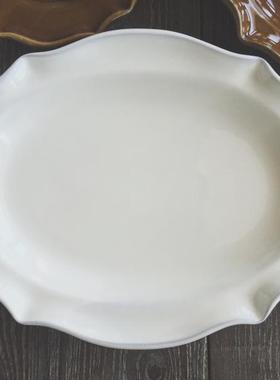 珈琏YX 日本studio m' ferme法式花边餐盘意面咖喱盘 椭圆 12英寸