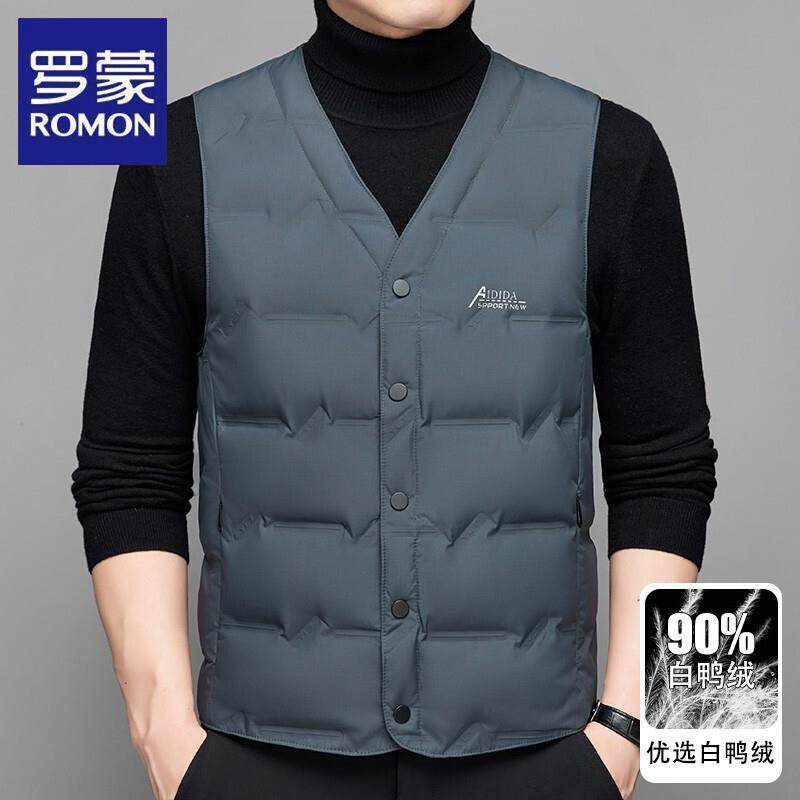 罗蒙男士白鸭绒羽绒背心马甲秋冬季爸爸装保暖无袖坎肩外套男